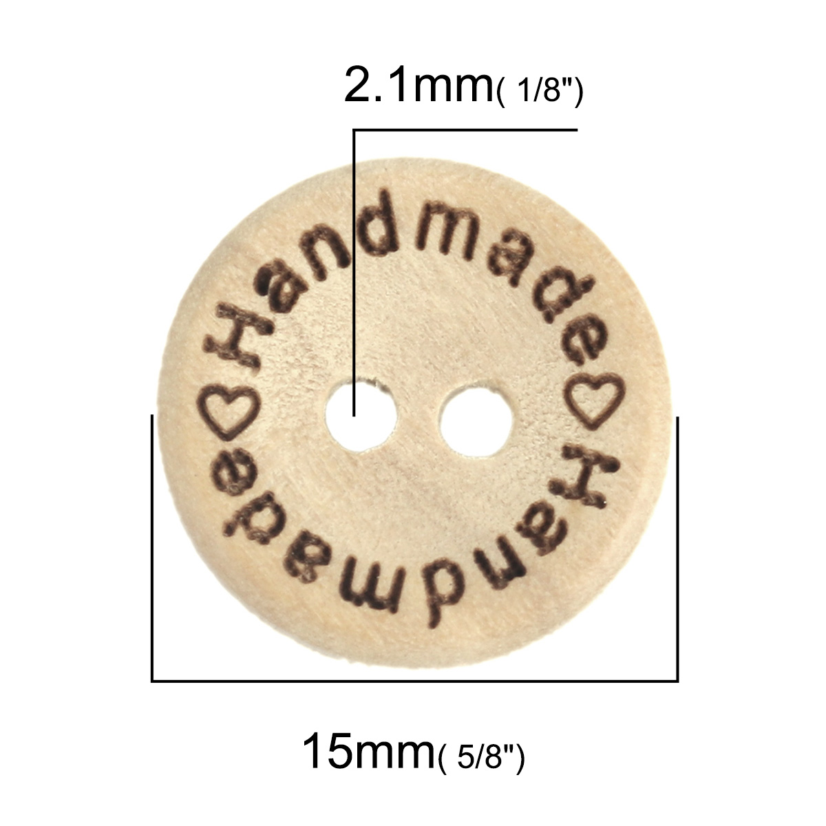 Picture of Wood Sewing Buttons Scrapbooking Two Holes Round Natural 15mm Dia., 100 PCs