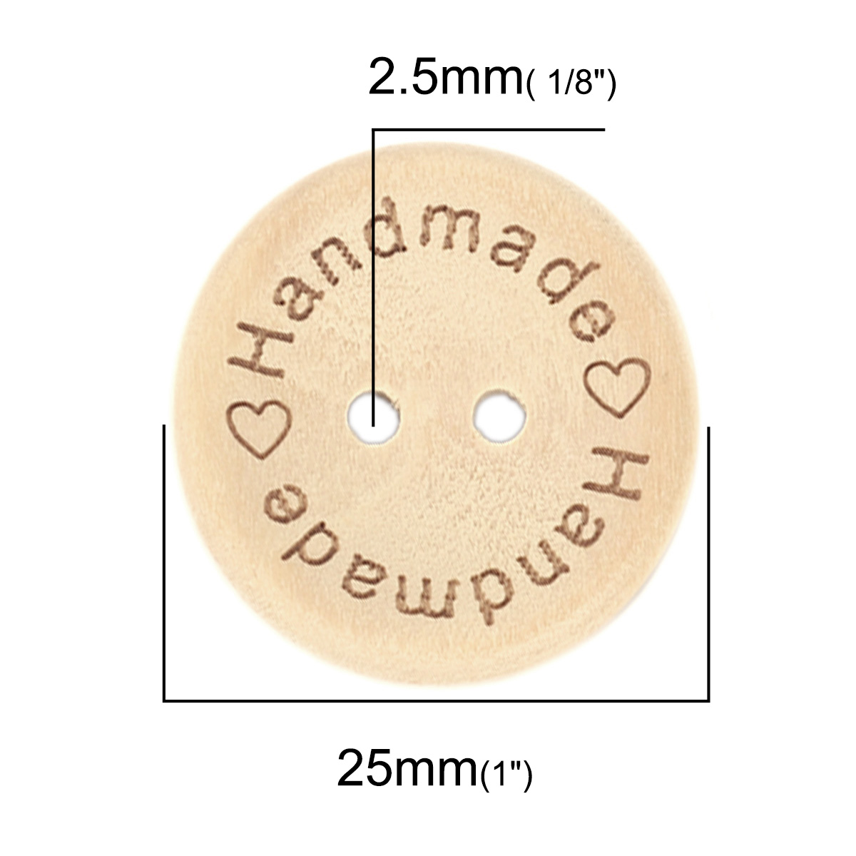 Picture of Wood Sewing Buttons Scrapbooking Two Holes Round Natural 25mm Dia., 50 PCs