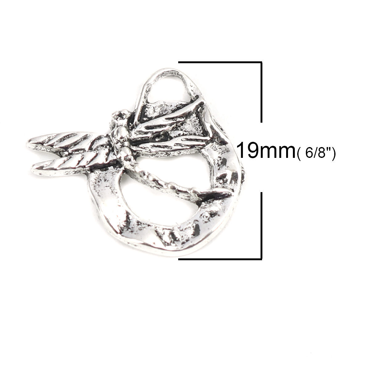 Picture of Zinc Based Alloy Insect Charms Round Antique Silver Dragonfly Hollow 19mm x 17mm, 50 PCs