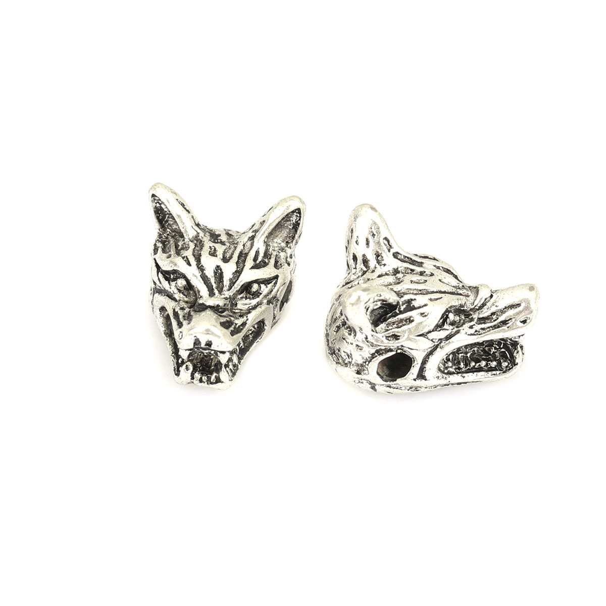 Picture of Zinc Based Alloy Spacer Beads Wolf Antique Silver About 12mm x 10mm, Hole: Approx 1.8mm, 10 PCs