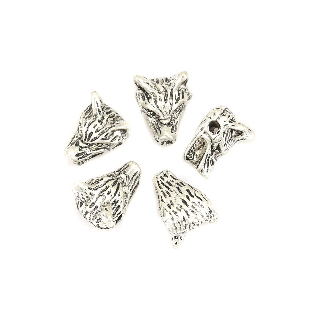 Picture of Zinc Based Alloy Spacer Beads Wolf Antique Silver About 12mm x 10mm, Hole: Approx 1.8mm, 10 PCs