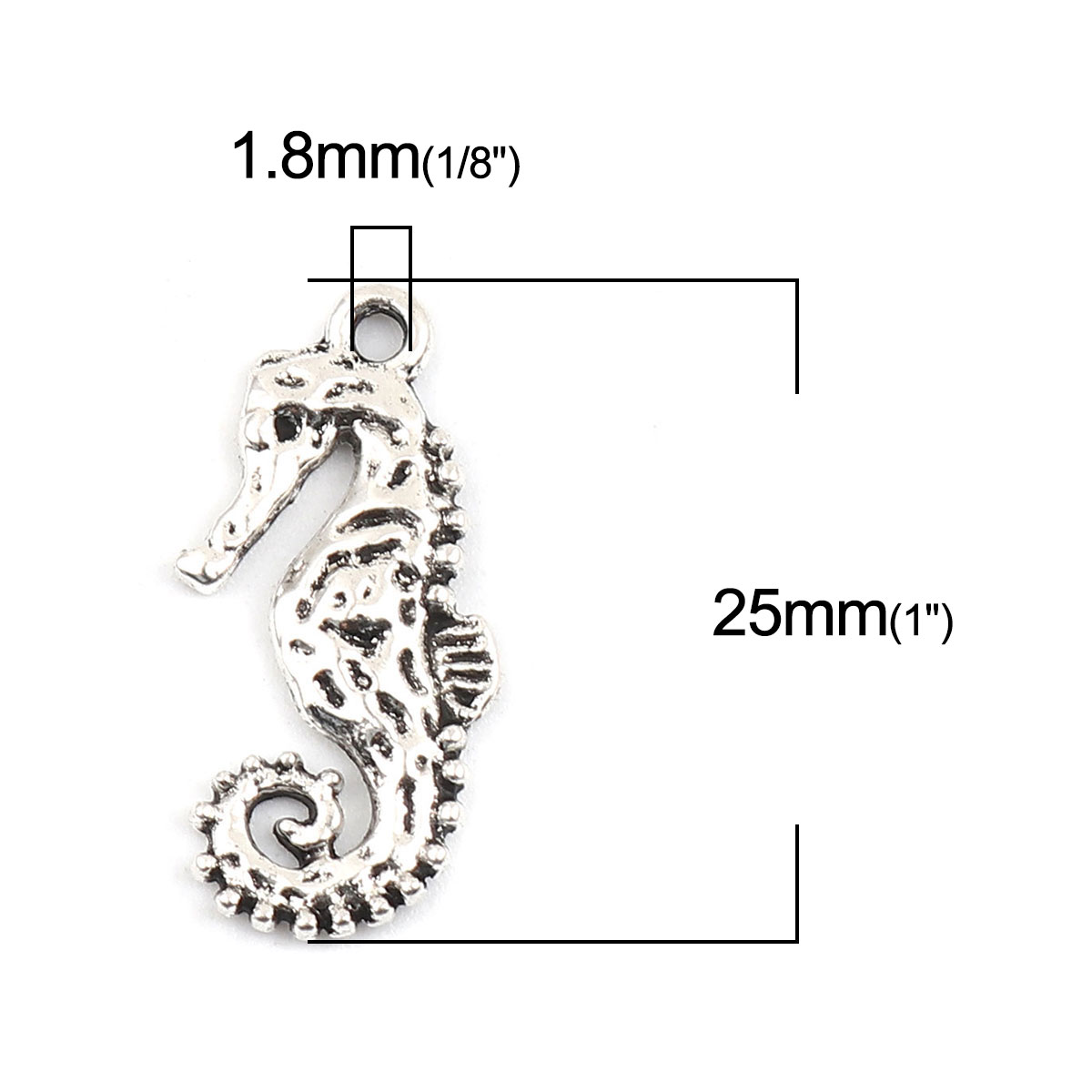 Picture of Zinc Based Alloy Hammered Charms Seahorse Animal Antique Silver 25mm x 12mm, 50 PCs