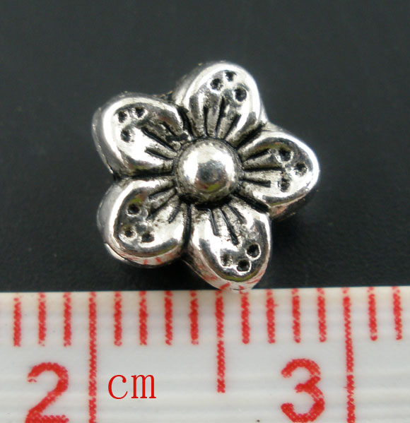 Picture of Zinc Based Alloy Spacer Beads Flower Antique Silver About 9mm x 9mm, Hole:Approx 1.3mm, 50 PCs