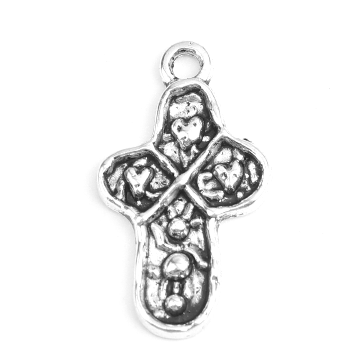 Picture of Zinc Based Alloy Charms Cross Antique Silver Heart 21mm x 12mm, 100 PCs