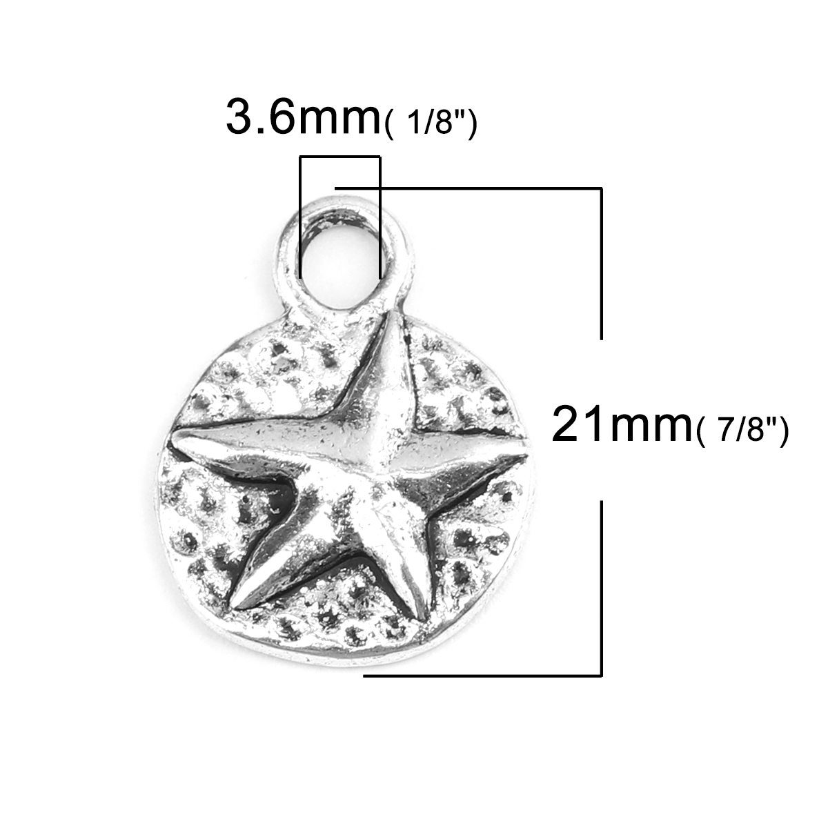 Picture of Zinc Based Alloy Charms Round Antique Silver Pentagram Star 21mm x 16mm, 20 PCs