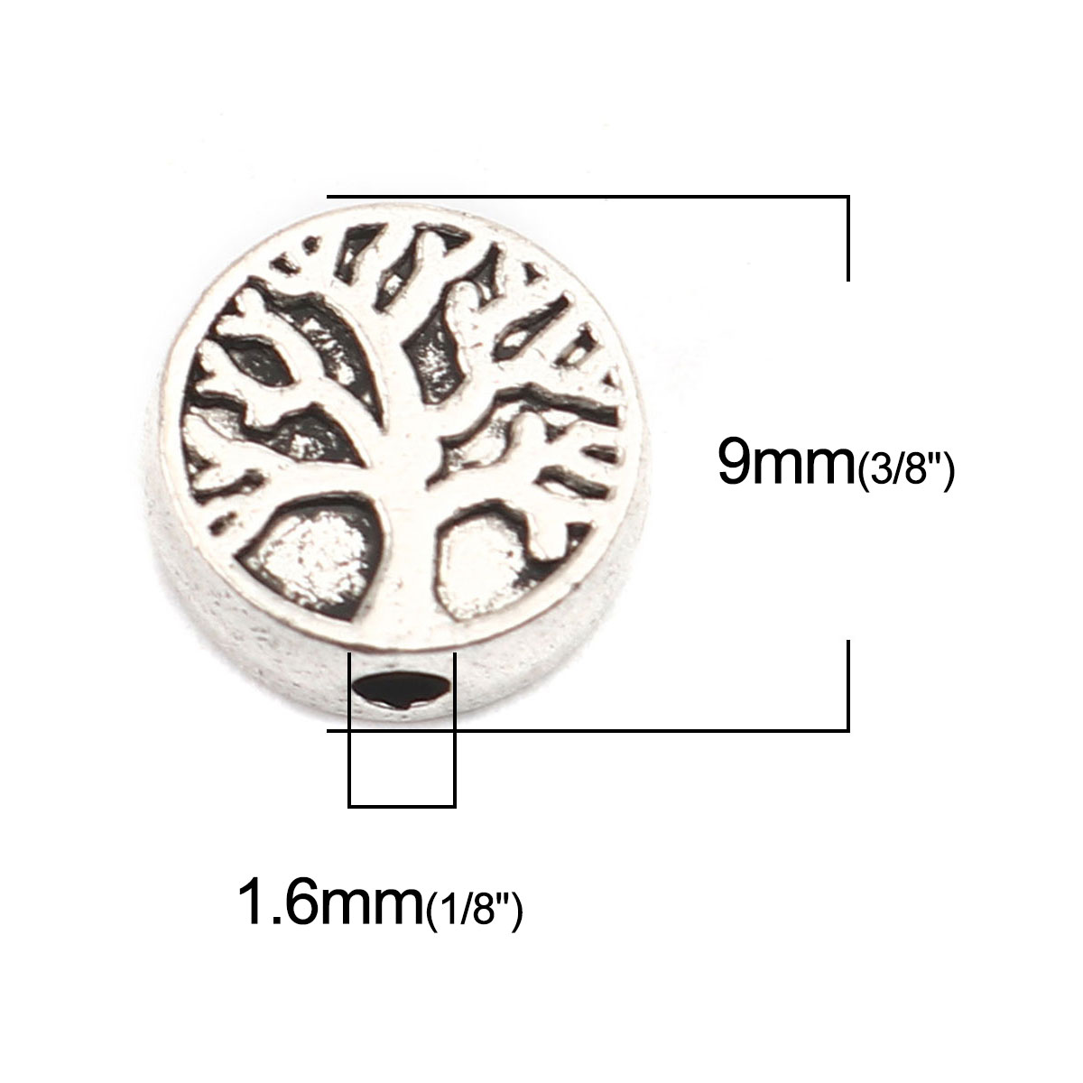 Picture of Zinc Based Alloy Spacer Beads Round Antique Silver Tree About 9mm x 9mm, Hole: Approx 1.6mm, 50 PCs