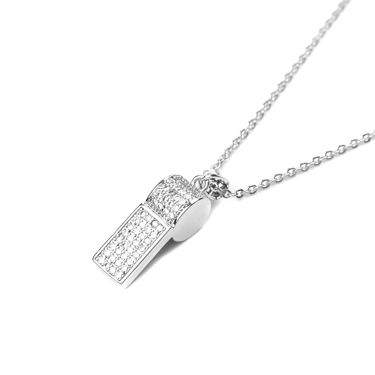 Picture of Stainless Steel Necklace Silver Tone Whistle Clear Cubic Zirconia 45cm(17 6/8") long, 1 Piece