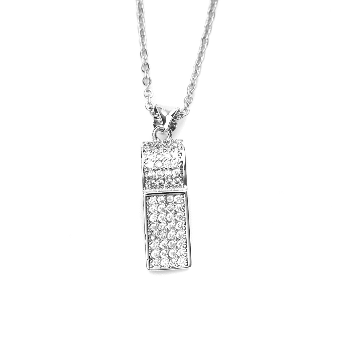 Picture of Stainless Steel Necklace Silver Tone Whistle Clear Cubic Zirconia 45cm(17 6/8") long, 1 Piece