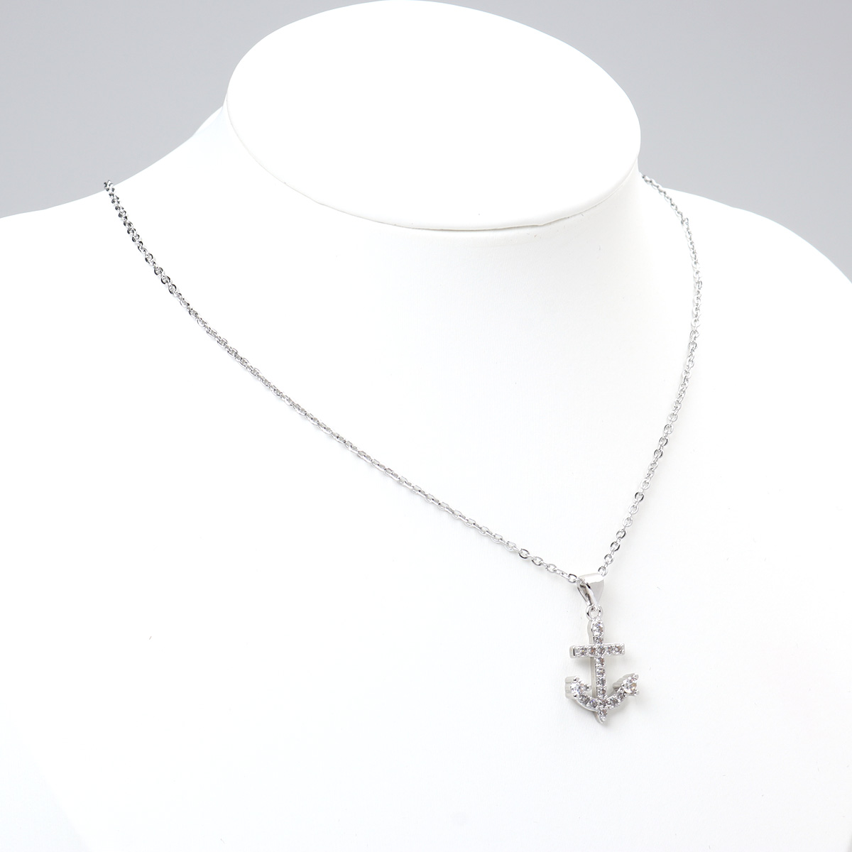 Picture of Stainless Steel Necklace Silver Tone Anchor Clear Cubic Zirconia 45cm(17 6/8") long, 1 Piece