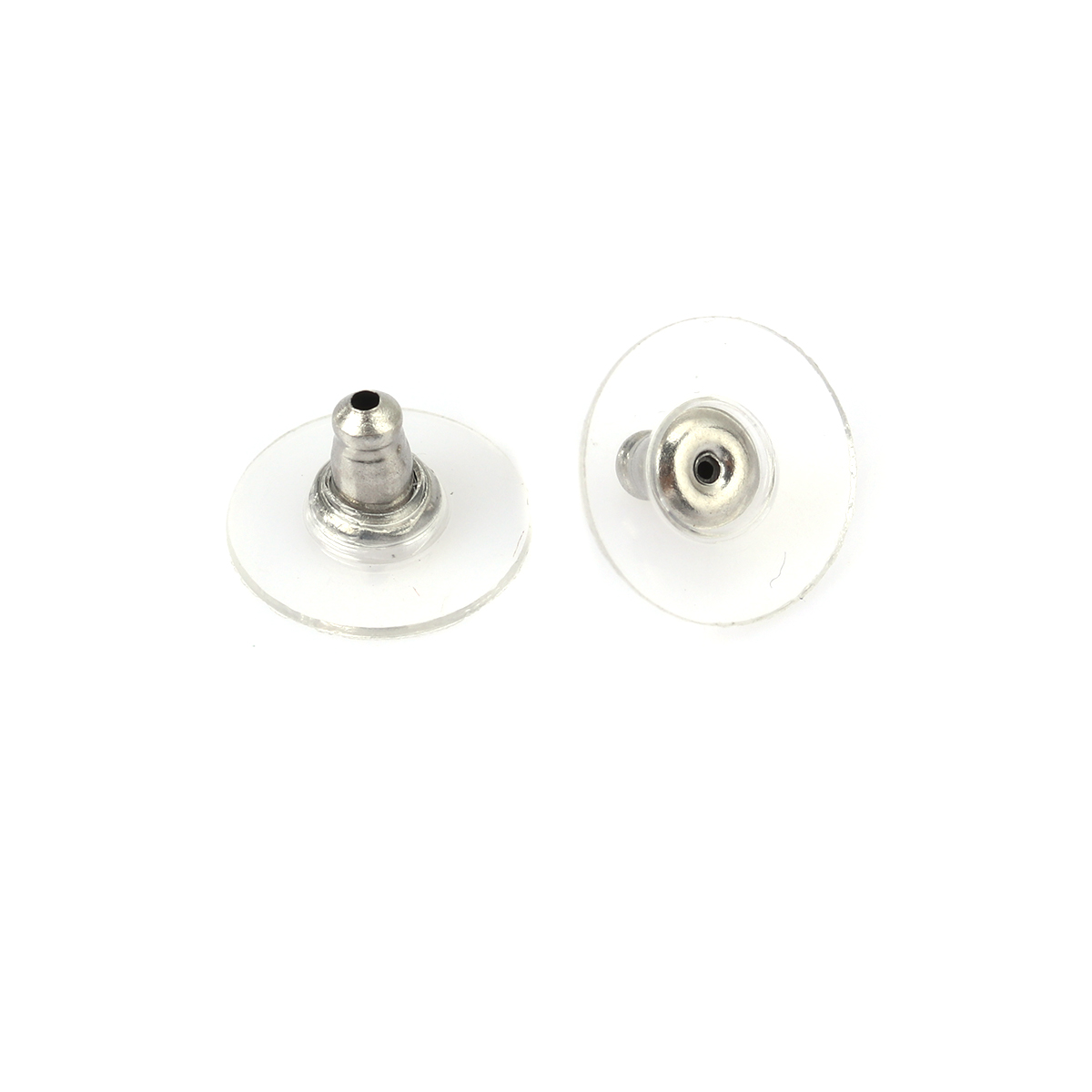 Picture of 304 Stainless Steel Ear Nuts Post Stopper Earring Findings Round Silver Tone 11mm x 20 PCs