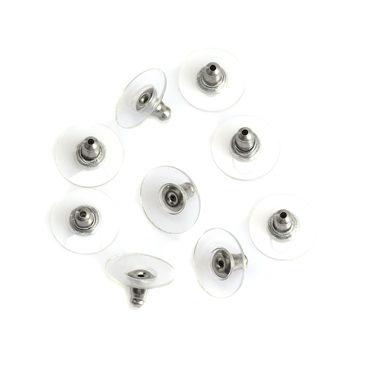 Picture of 304 Stainless Steel Ear Nuts Post Stopper Earring Findings Round Silver Tone 11mm x 20 PCs