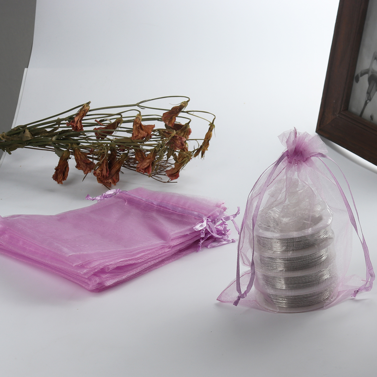 Picture of Wedding Gift Organza Jewelry Bags Drawstring Rectangle Mauve (Usable Space: 15.5x12.5cm) 18cm x 12.8cm, 20 PCs