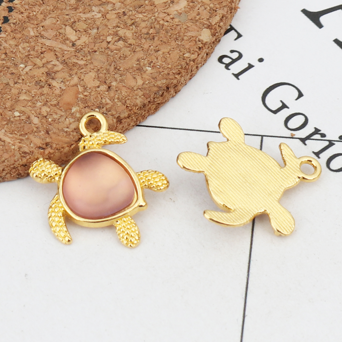 Picture of Zinc Based Alloy Ocean Jewelry Charms Tortoise Animal Gold Plated Light Pink 20mm x 19mm, 5 PCs