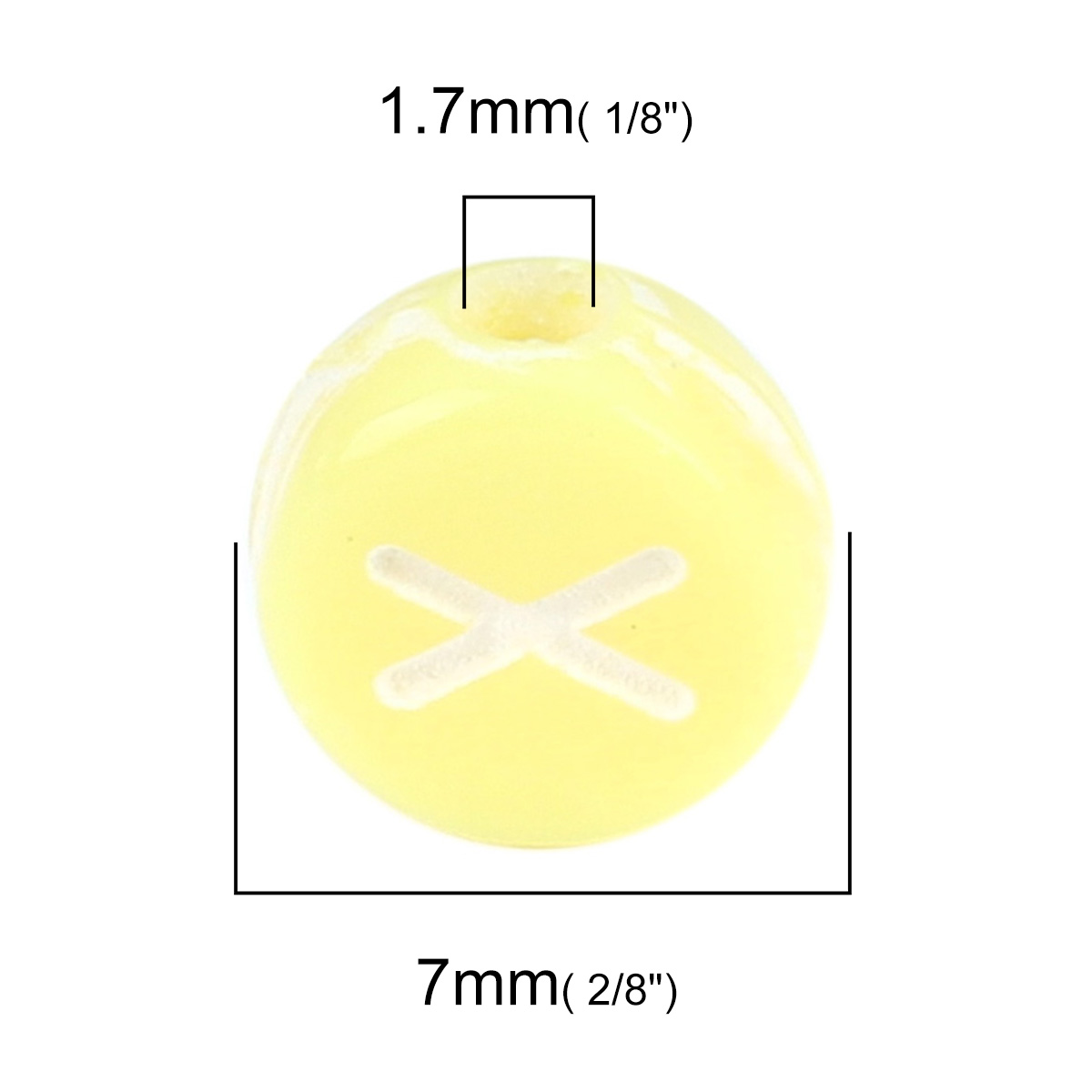 Picture of Acrylic Beads Flat Round At Random Yellow Initial Alphabet/ Capital Letter Pattern About 7mm Dia., Hole: Approx 1.7mm, 500 PCs