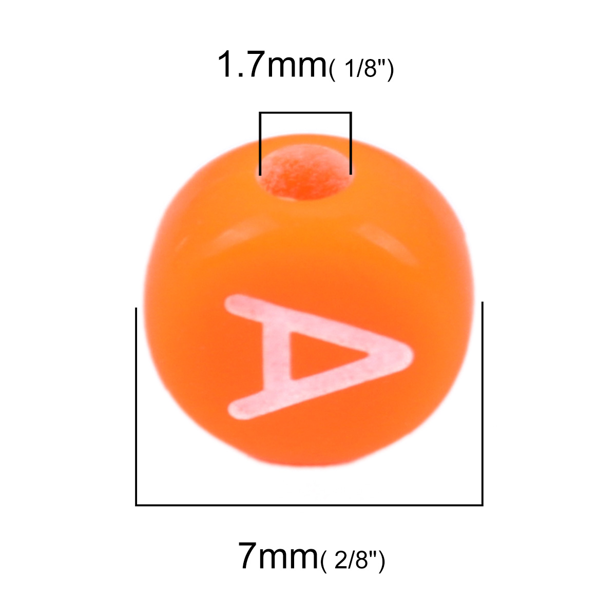 Picture of Acrylic Beads Flat Round At Random Orange Initial Alphabet/ Capital Letter Pattern About 7mm Dia., Hole: Approx 1.7mm, 500 PCs