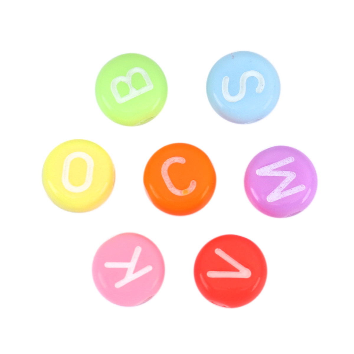 Picture of Acrylic Beads Flat Round At Random Initial Alphabet/ Capital Letter Pattern About 7mm Dia., Hole: Approx 1.7mm, 500 PCs