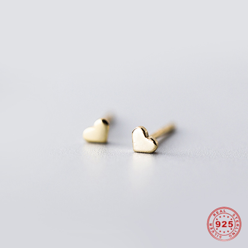 Picture of Sterling Silver Ear Post Stud Earrings Gold Plated Heart Post/ Wire Size: (21 gauge), 1 Pair