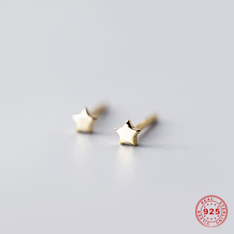 Picture of Sterling Silver Ear Post Stud Earrings Gold Plated Pentagram Star Post/ Wire Size: (21 gauge), 1 Pair