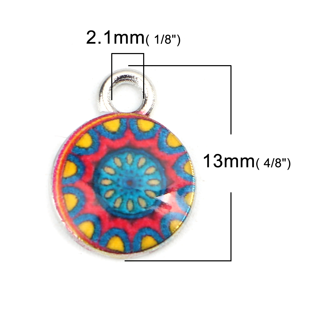 Picture of Zinc Based Alloy Religious Charms Round Silver Tone Multicolor 13mm x 10mm, 10 PCs