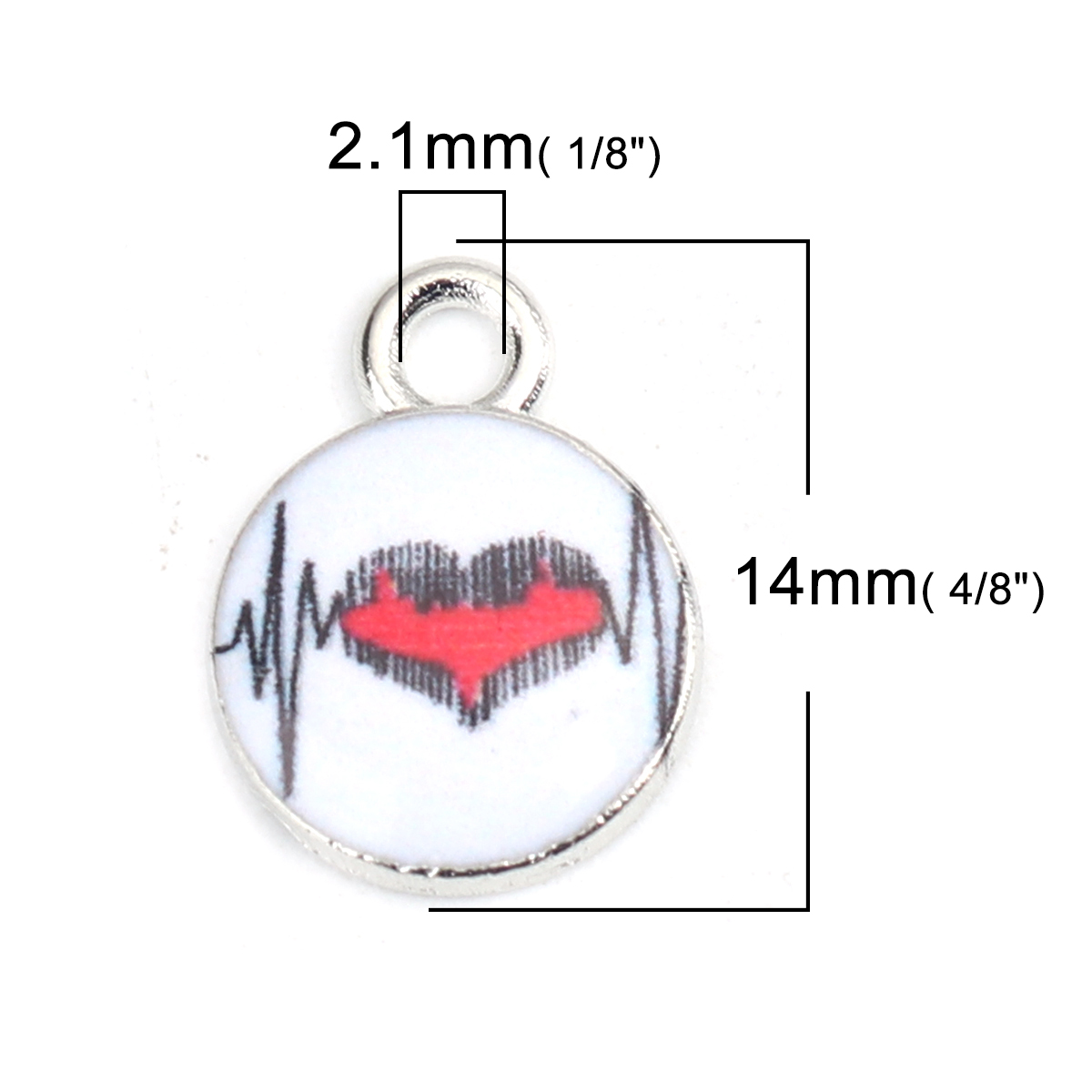 Picture of Zinc Based Alloy & Glass Charms Round Silver Tone Multicolor Heart 14mm x 10mm, 10 PCs