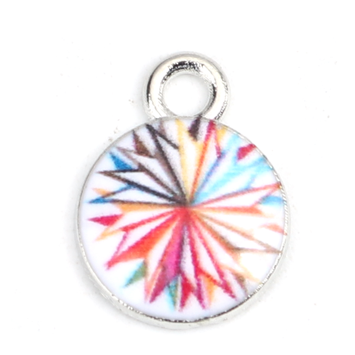Picture of Zinc Based Alloy & Glass Charms Round Silver Tone Multicolor Stripe 14mm x 10mm, 10 PCs