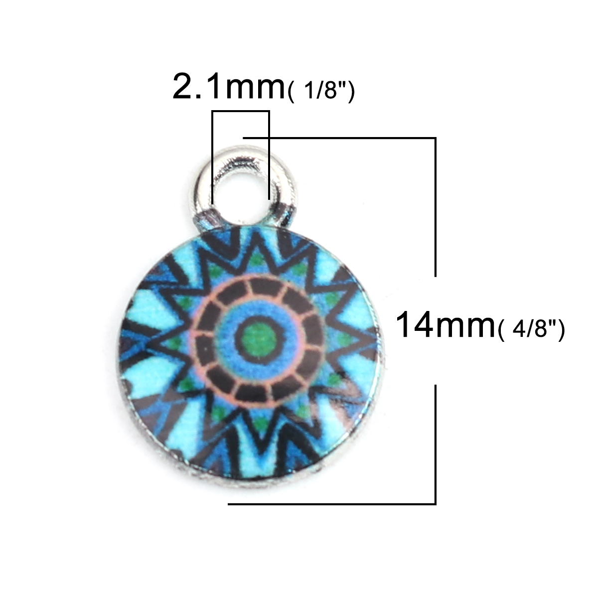 Picture of Zinc Based Alloy & Glass Charms Flower Silver Tone Multicolor Round 14mm x 10mm, 10 PCs