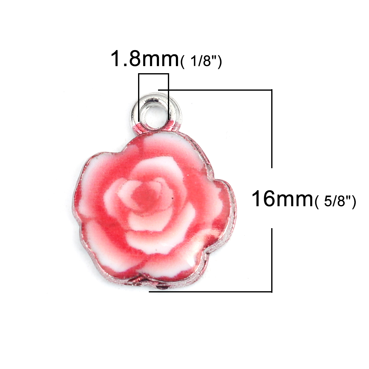 Picture of Zinc Based Alloy Charms Silver Tone White & Red Flower Enamel 16mm x 13mm, 10 PCs