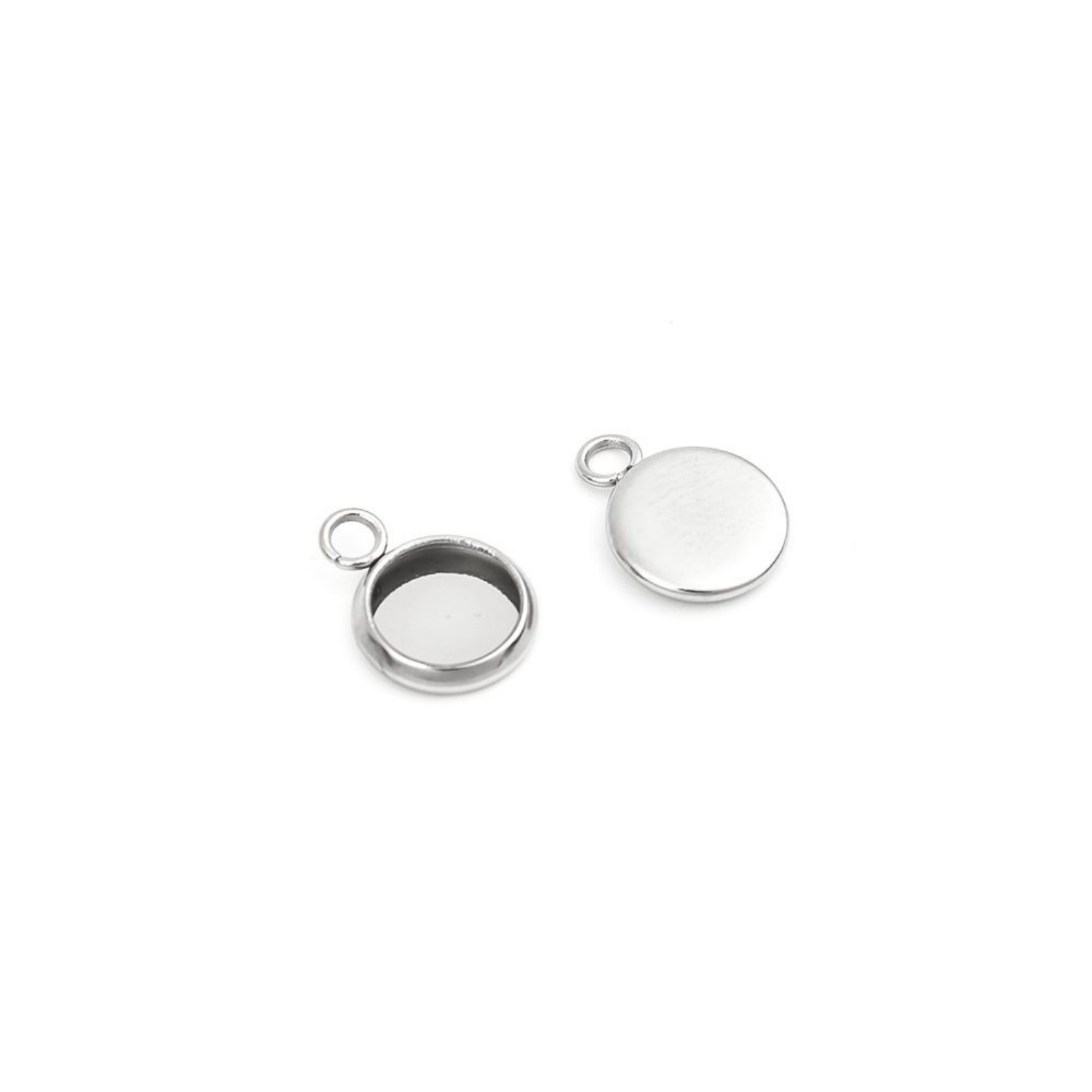 Picture of 304 Stainless Steel Charms Round Silver Tone Cabochon Settings (Fits 6mm Dia.) 11mm x 8mm, 10 PCs