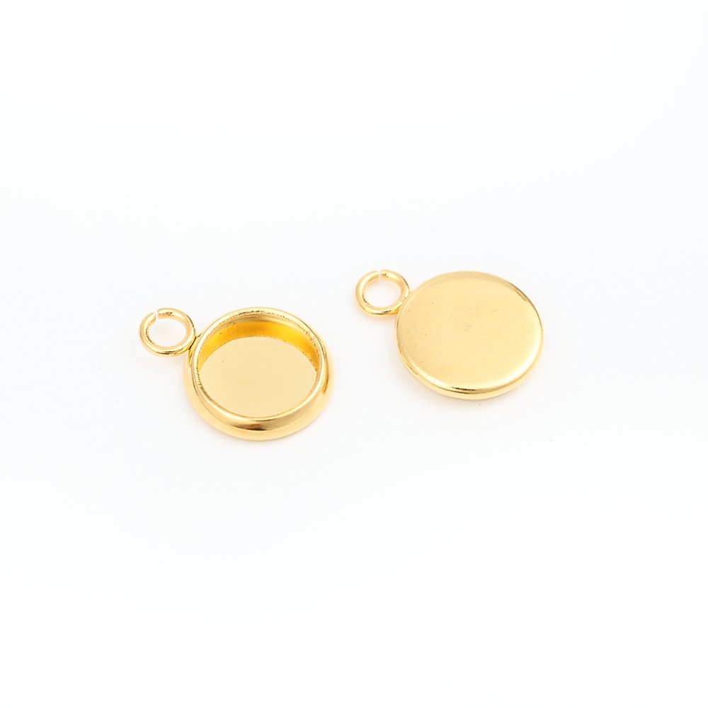 Picture of 304 Stainless Steel Charms Round Gold Plated Cabochon Settings (Fits 6mm Dia.) 11mm x 8mm, 10 PCs