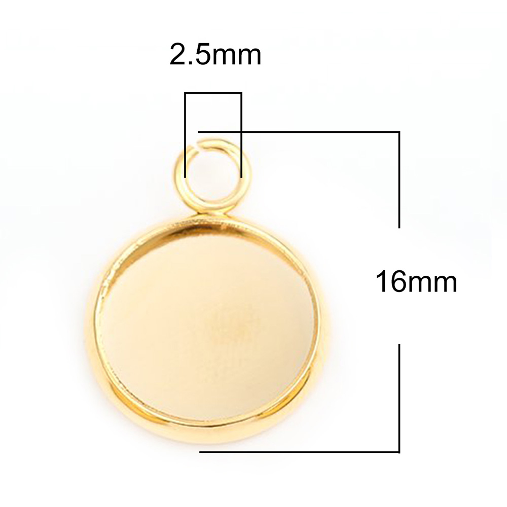 Picture of 304 Stainless Steel Charms Round Gold Plated Cabochon Settings (Fits 10mm Dia.) 16mm x 12mm, 10 PCs