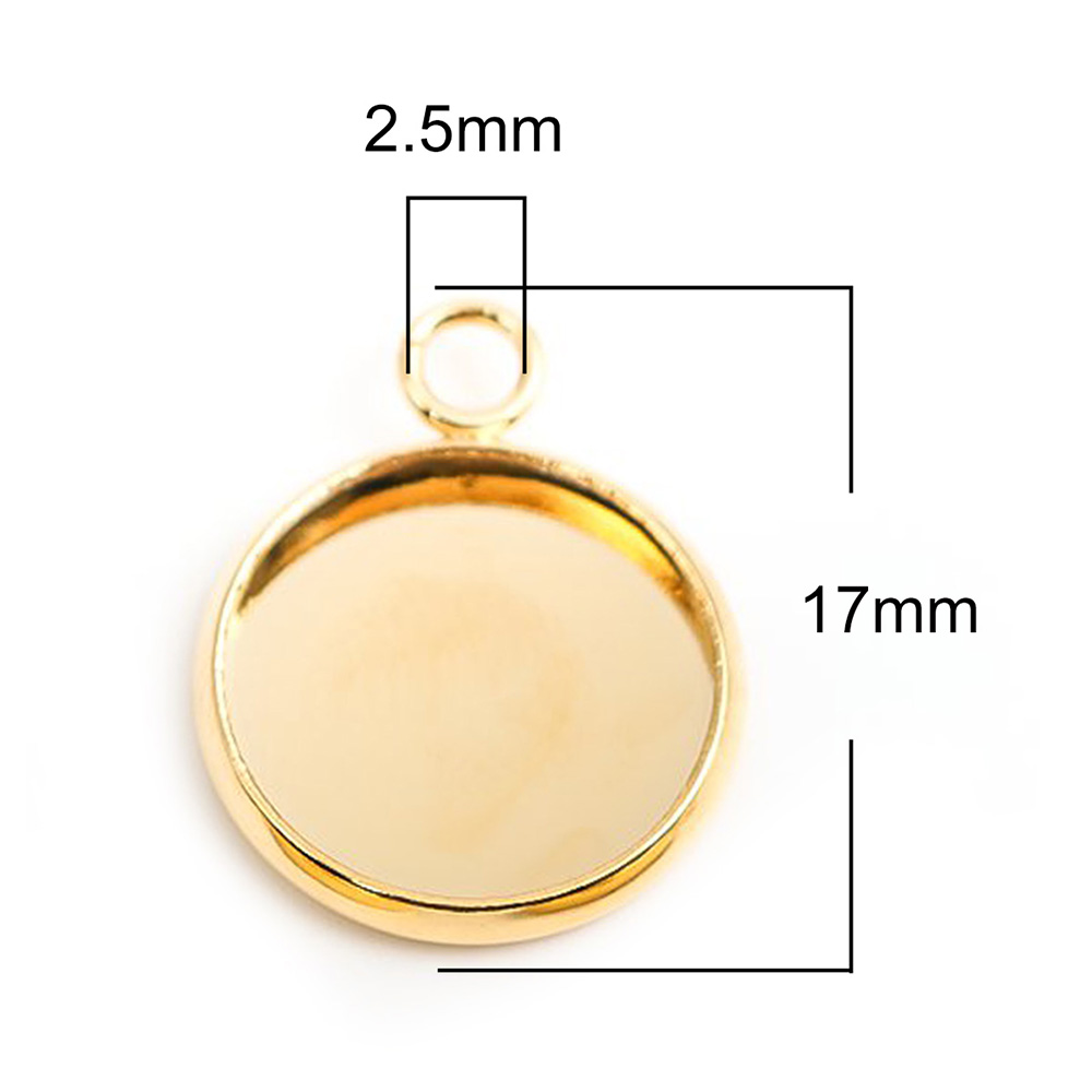 Picture of 304 Stainless Steel Charms Round Gold Plated Cabochon Settings (Fits 12mm Dia.) 17mm x 14mm, 10 PCs