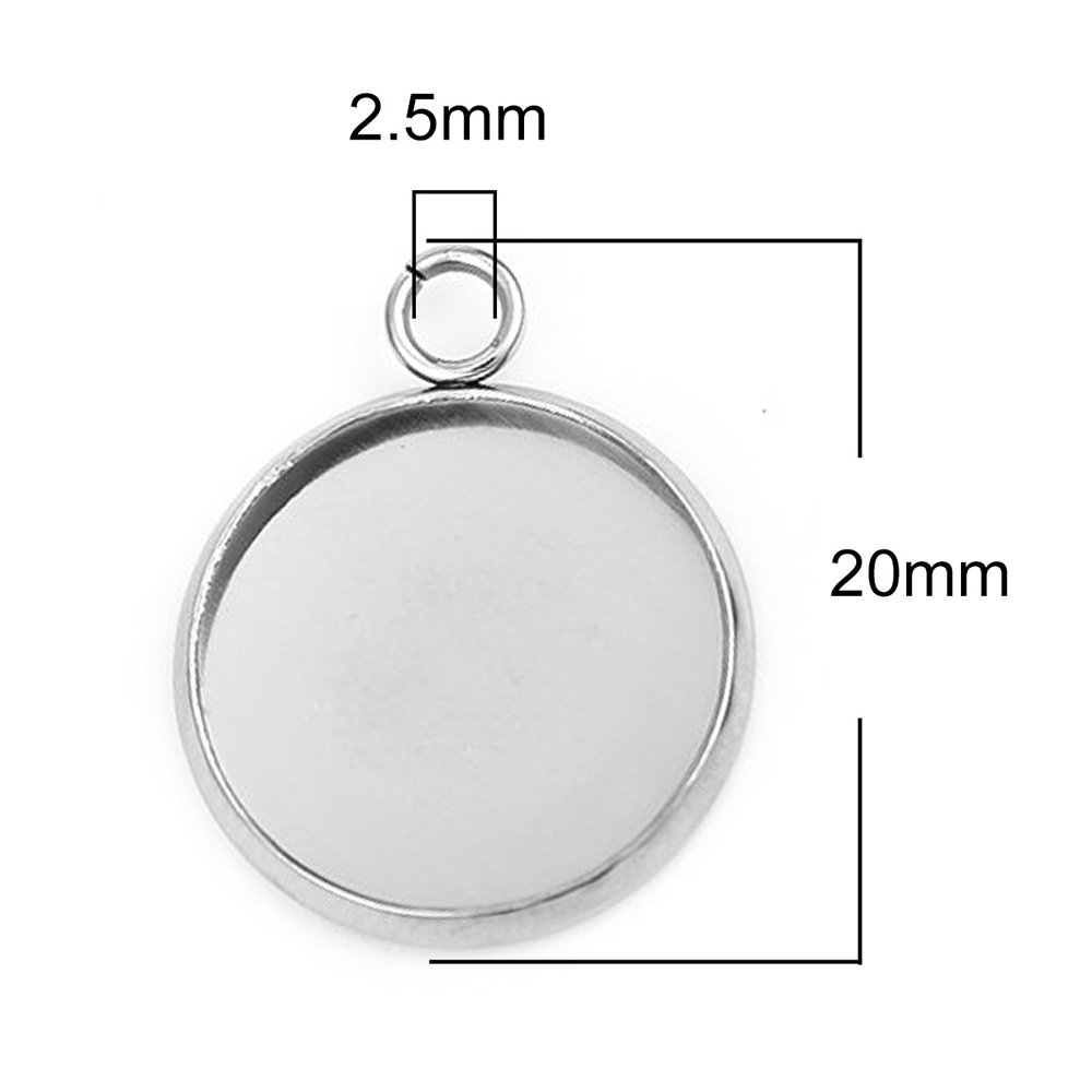 Picture of 304 Stainless Steel Charms Round Silver Tone Cabochon Settings (Fits 14mm Dia.) 20mm x 16mm, 10 PCs