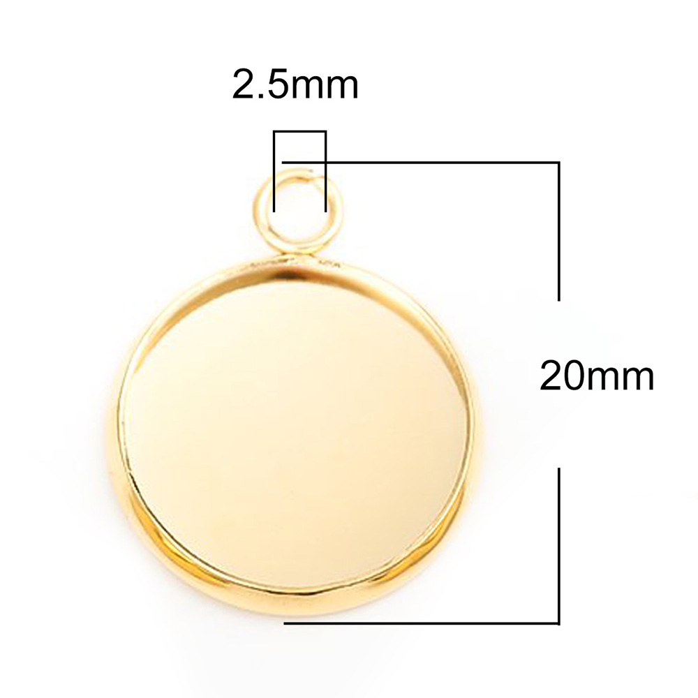 Picture of 304 Stainless Steel Charms Round Gold Plated Cabochon Settings (Fits 14mm Dia.) 20mm x 16mm, 10 PCs