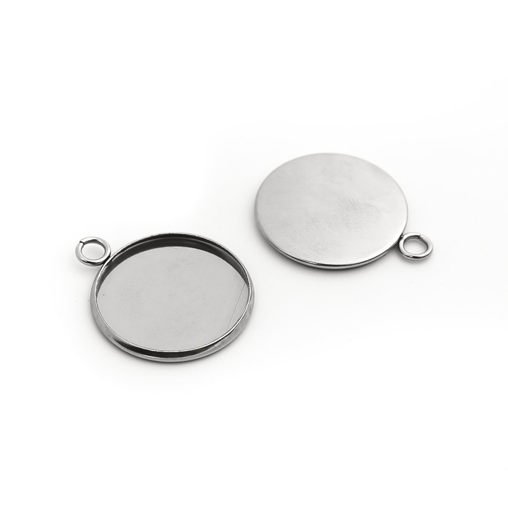 Picture of 304 Stainless Steel Charms Round Silver Tone Cabochon Settings (Fits 20mm Dia.) 27mm x 22mm, 10 PCs