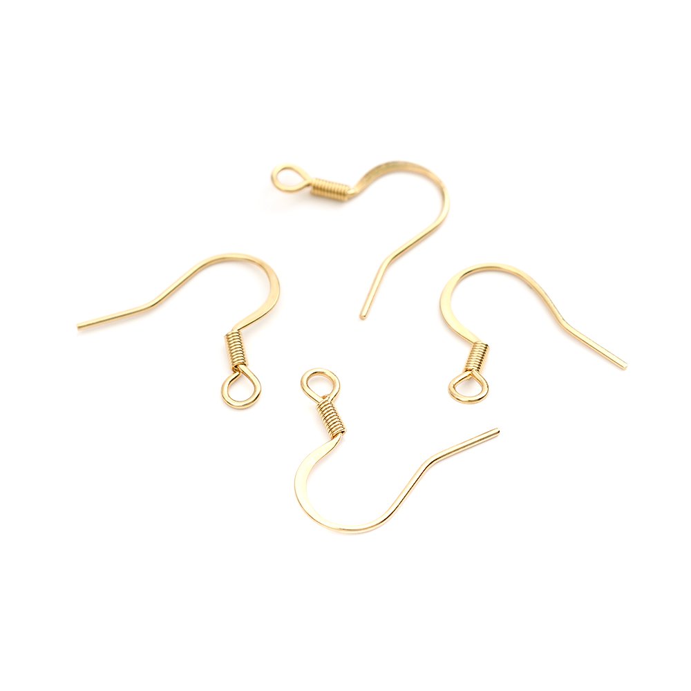 Picture of 304 Stainless Steel Ear Wire Hooks Earring Findings Hook Gold Plated W/ Loop 18mm x 17mm, Post/ Wire Size: (21 gauge), 10 PCs