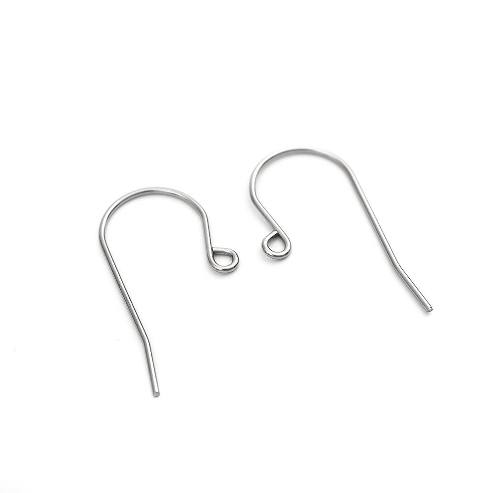 Picture of 304 Stainless Steel Ear Wire Hooks Earring Findings n-shape Silver Tone W/ Loop 27mm x 14mm, Post/ Wire Size: (20 gauge), 10 PCs