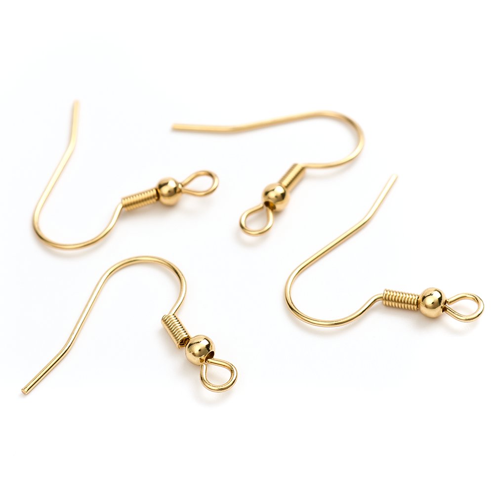Picture of 304 Stainless Steel Ear Wire Hooks Earring Findings Hook Gold Plated W/ Loop 21mm x 20mm, Post/ Wire Size: (21 gauge), 100 PCs
