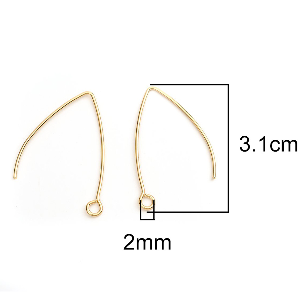 Picture of 304 Stainless Steel Ear Wire Hooks Earring Findings V-shaped Gold Plated W/ Loop 31mm x 22mm, Post/ Wire Size: (20 gauge), 10 PCs