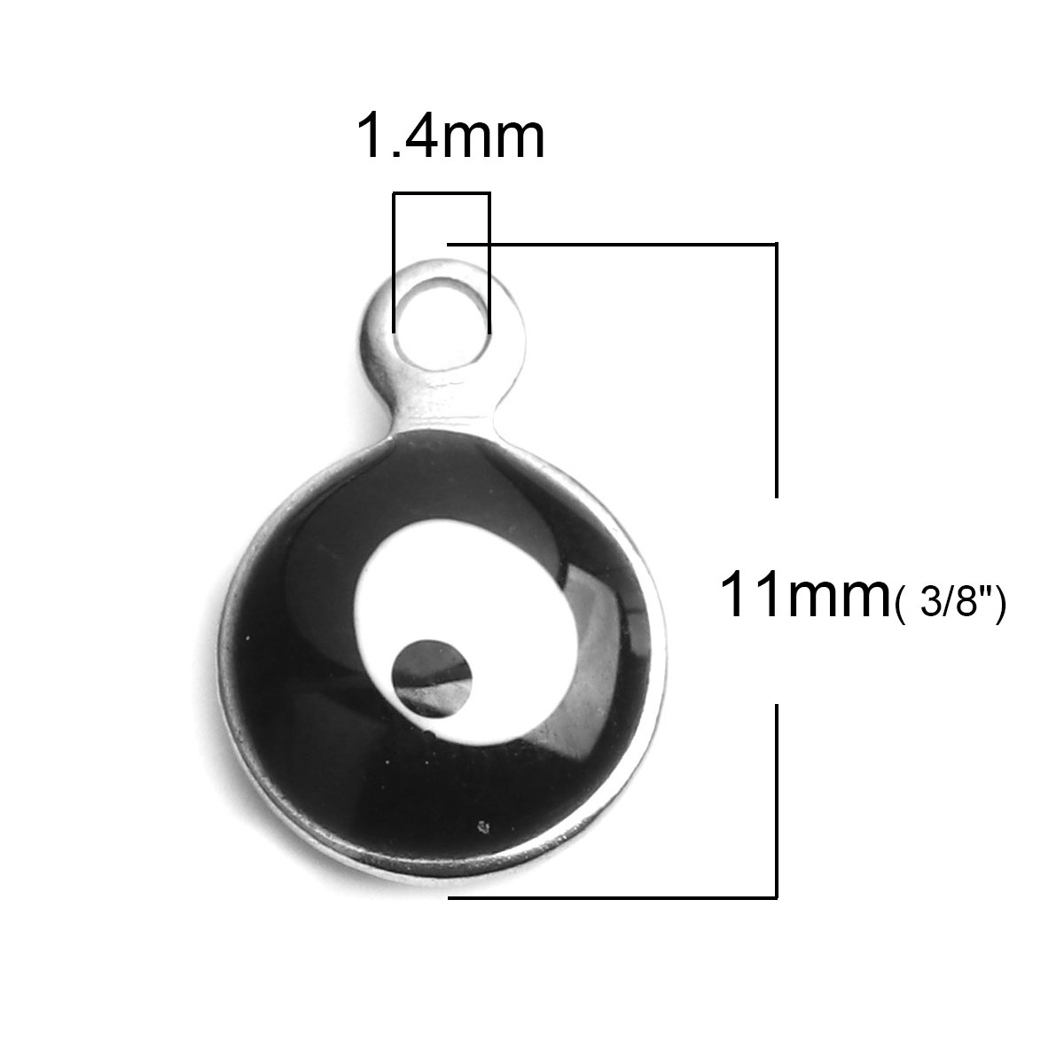 Picture of 304 Stainless Steel Religious Charms Round Silver Tone Black & White Evil Eye Enamel 11mm x 8mm, 10 PCs