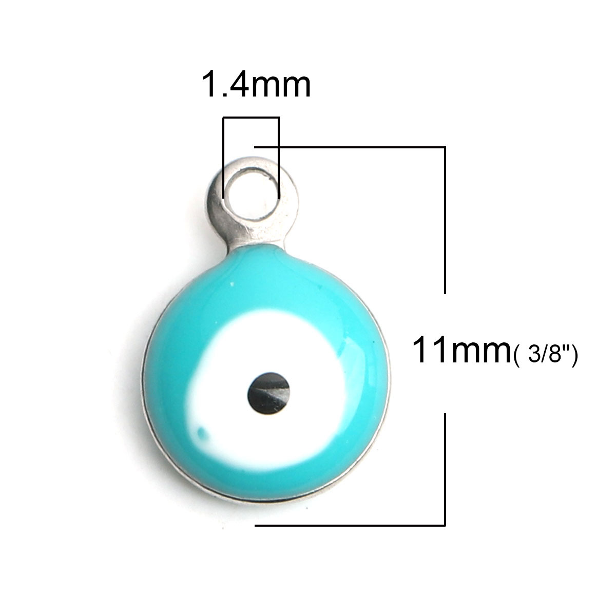 Picture of 304 Stainless Steel Religious Charms Round Silver Tone White & Green Blue Evil Eye Enamel 11mm x 8mm, 10 PCs