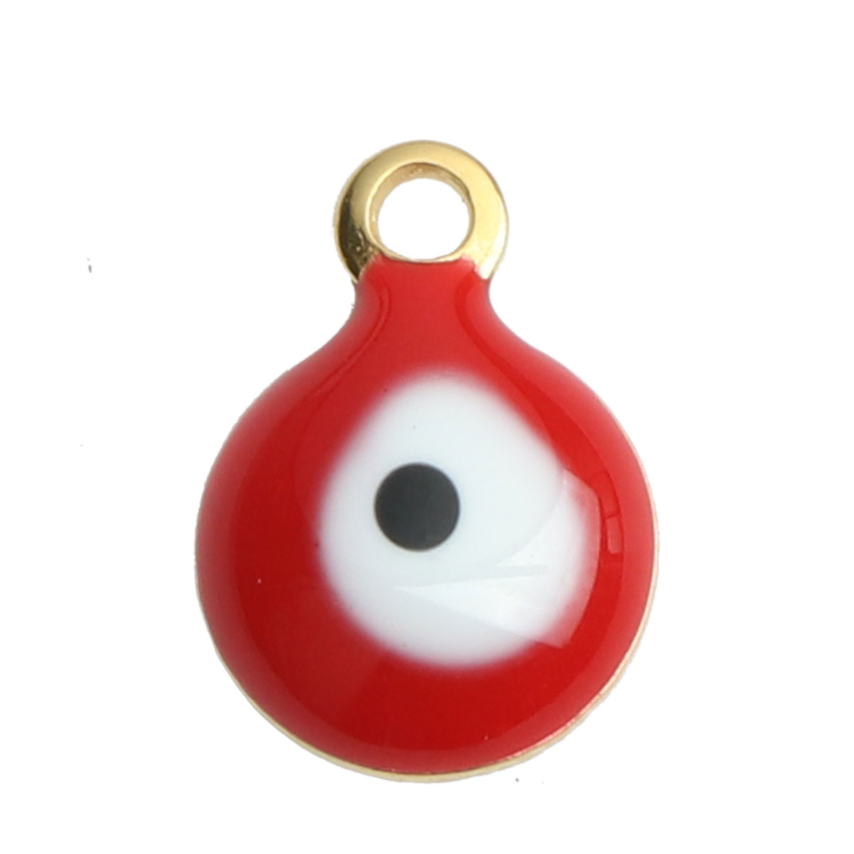 Picture of 304 Stainless Steel Religious Charms Round Gold Plated White & Red Evil Eye Enamel 11mm x 8mm, 10 PCs