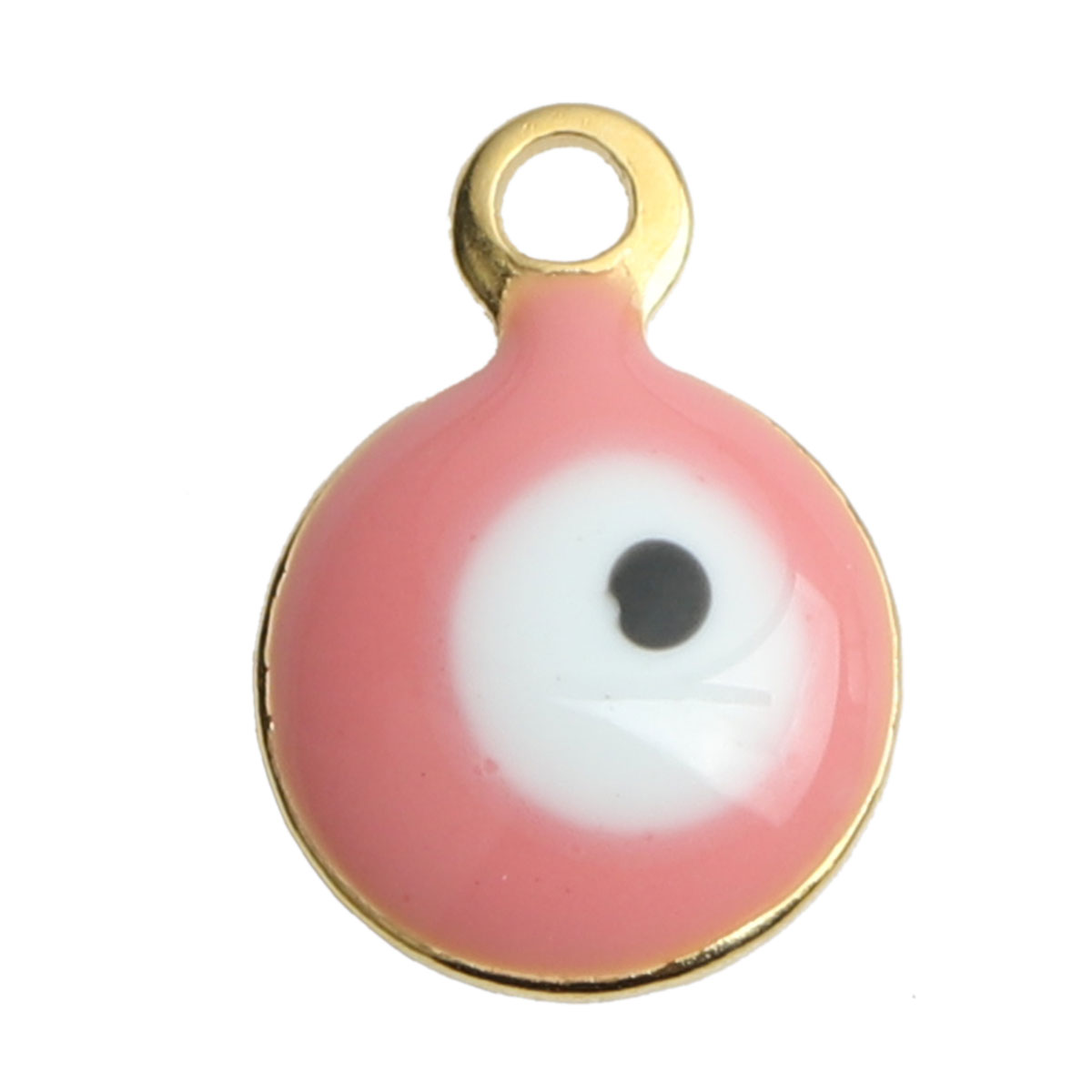 Picture of 304 Stainless Steel Religious Charms Round Gold Plated White & Pink Evil Eye Enamel 11mm x 8mm, 10 PCs
