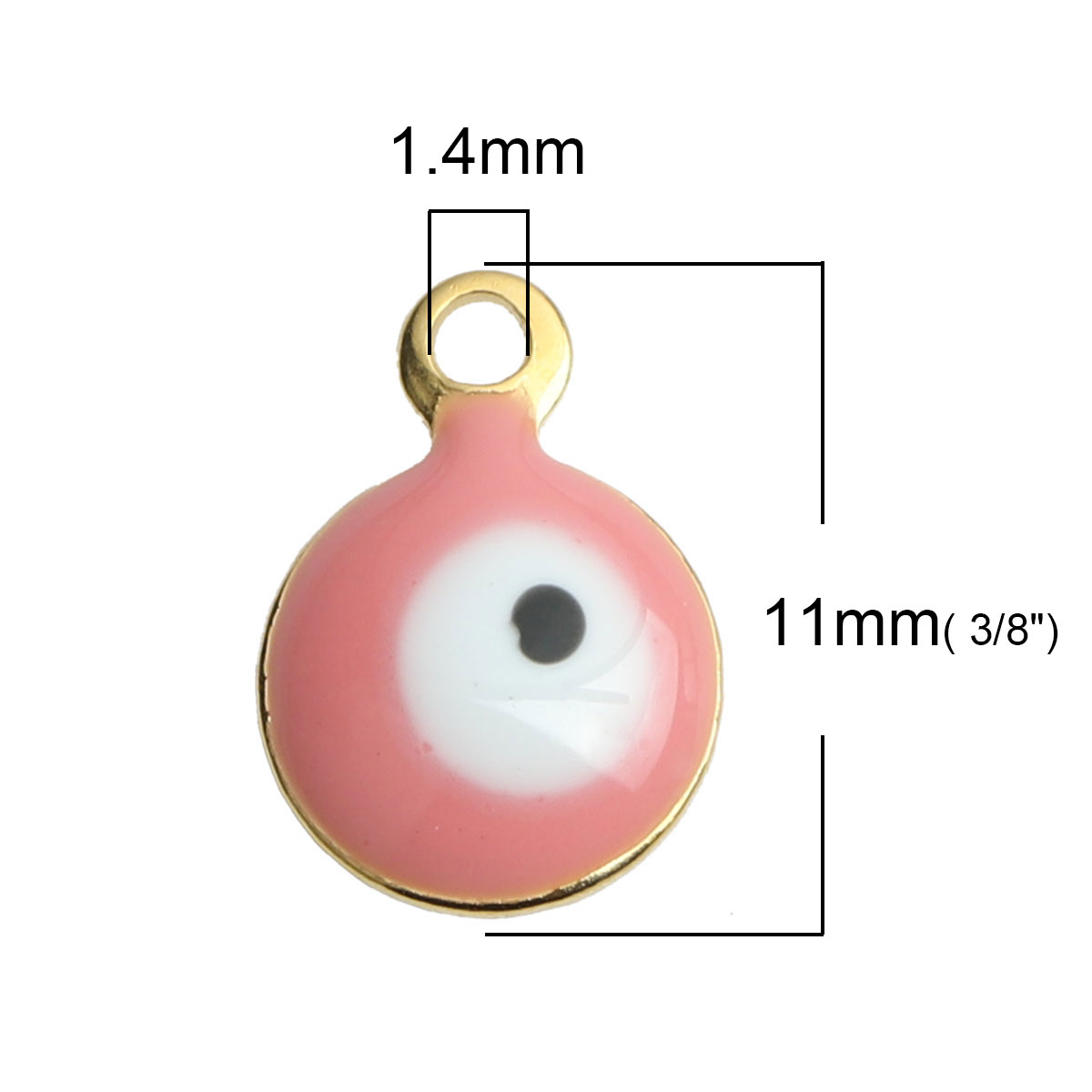 Picture of 304 Stainless Steel Religious Charms Round Gold Plated White & Pink Evil Eye Enamel 11mm x 8mm, 10 PCs