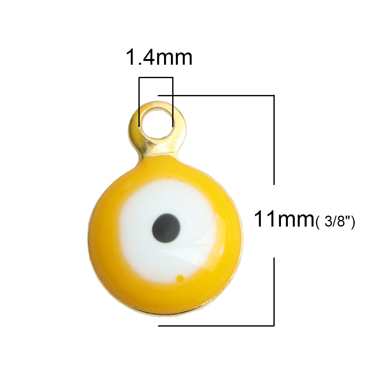 Picture of 304 Stainless Steel Religious Charms Round Gold Plated White & Yellow Evil Eye Enamel 11mm x 8mm, 10 PCs