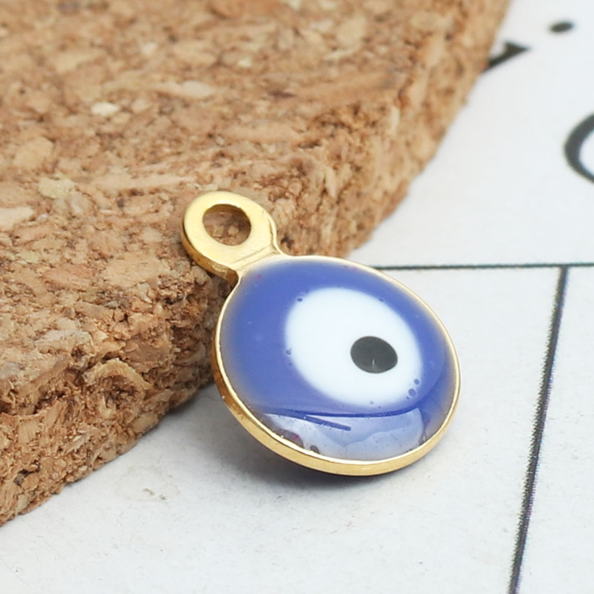 Picture of 304 Stainless Steel Religious Charms Round Gold Plated White & Blue Evil Eye Enamel 11mm x 8mm, 10 PCs