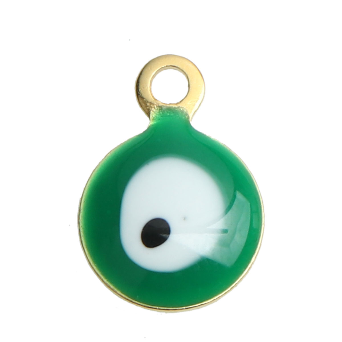 Picture of 304 Stainless Steel Religious Charms Round Gold Plated White & Green Evil Eye Enamel 11mm x 8mm, 10 PCs