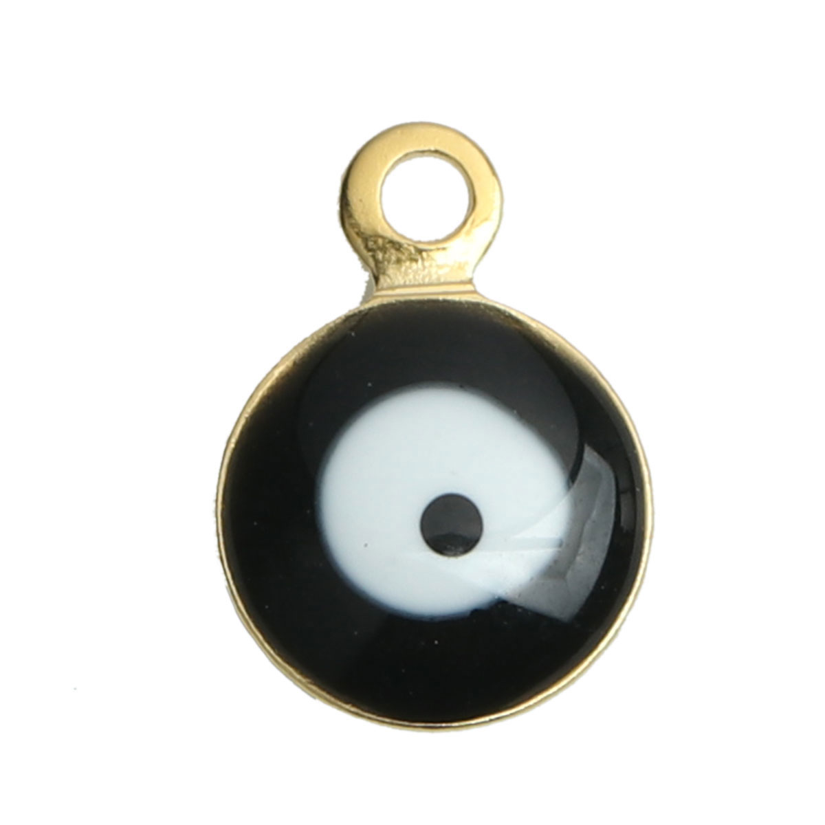 Picture of 304 Stainless Steel Religious Charms Round Gold Plated Black & White Evil Eye Enamel 9mm x 6mm, 10 PCs
