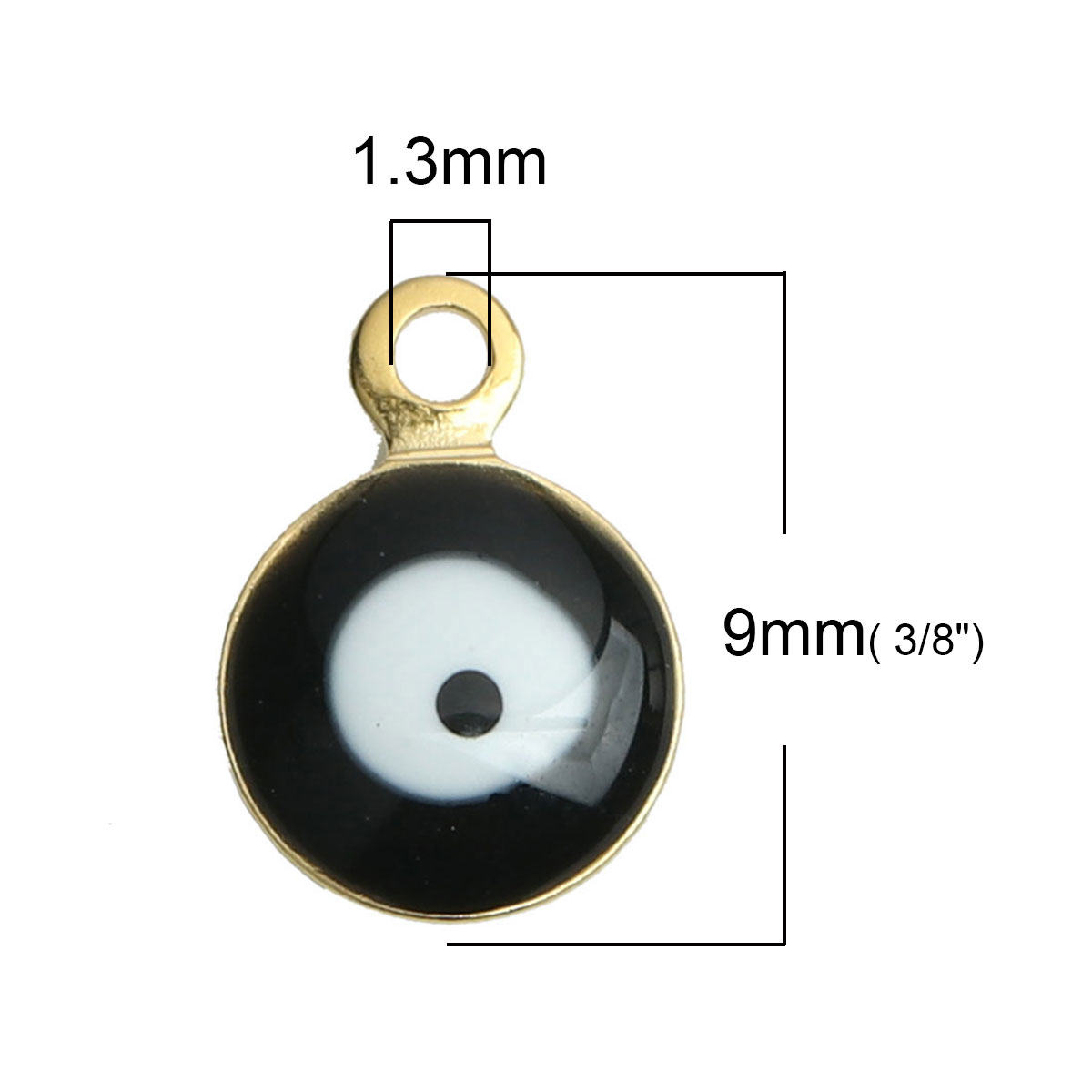 Picture of 304 Stainless Steel Religious Charms Round Gold Plated Black & White Evil Eye Enamel 9mm x 6mm, 10 PCs