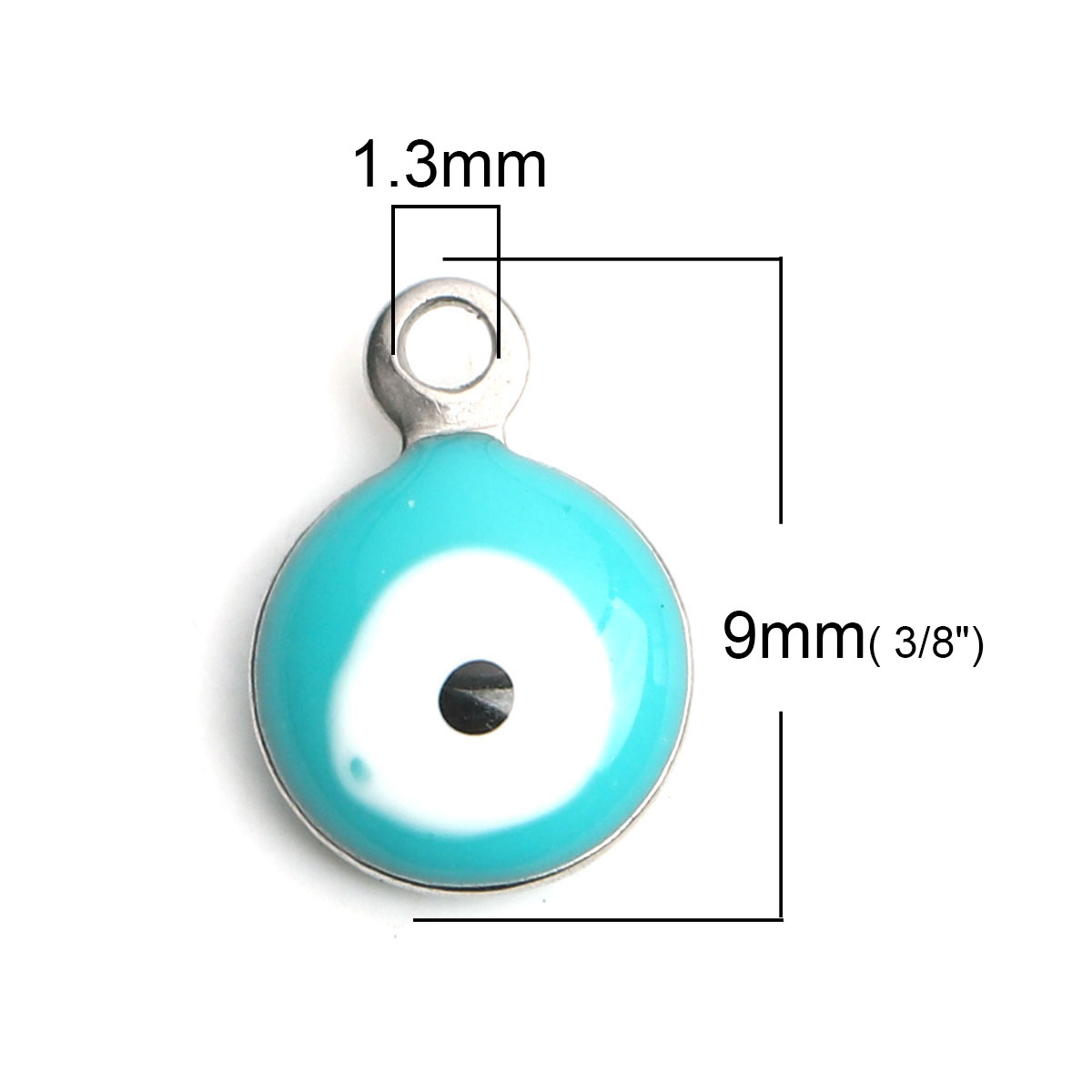 Picture of 304 Stainless Steel Religious Charms Round Silver Tone White & Green Blue Evil Eye Enamel 9mm x 6mm, 10 PCs