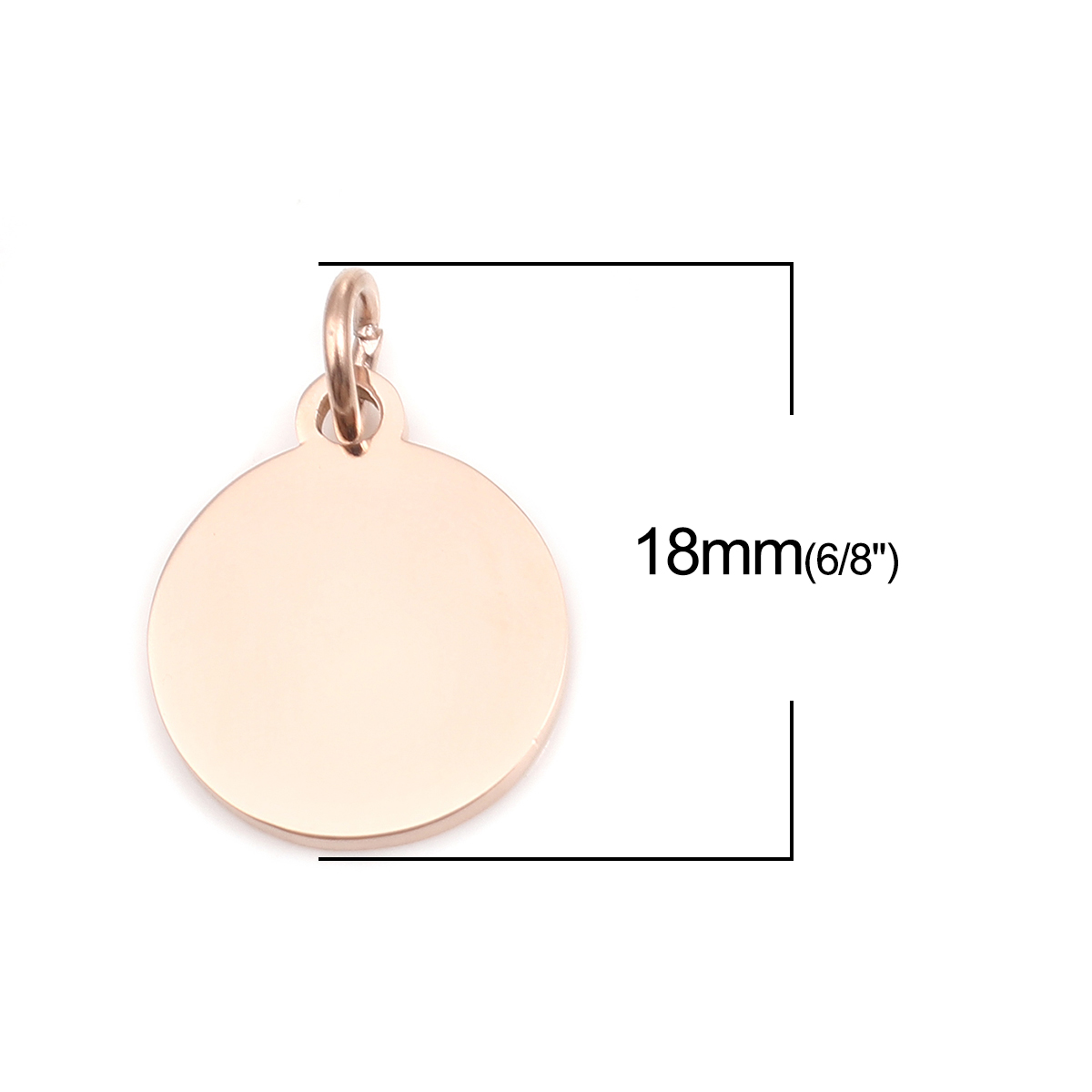 Picture of 304 Stainless Steel Blank Stamping Tags Charms Round Rose Gold One-sided Polishing 18mm x 12mm, 1 Piece